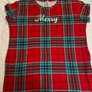 Joyspun Women's 2X-3X Plaid Long Red Stretchy Sleep Shirt